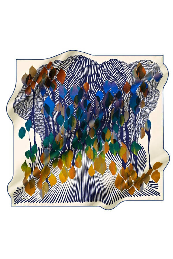 Çiçek Desenli 90X90 Polyester Twill Eşarp - 1