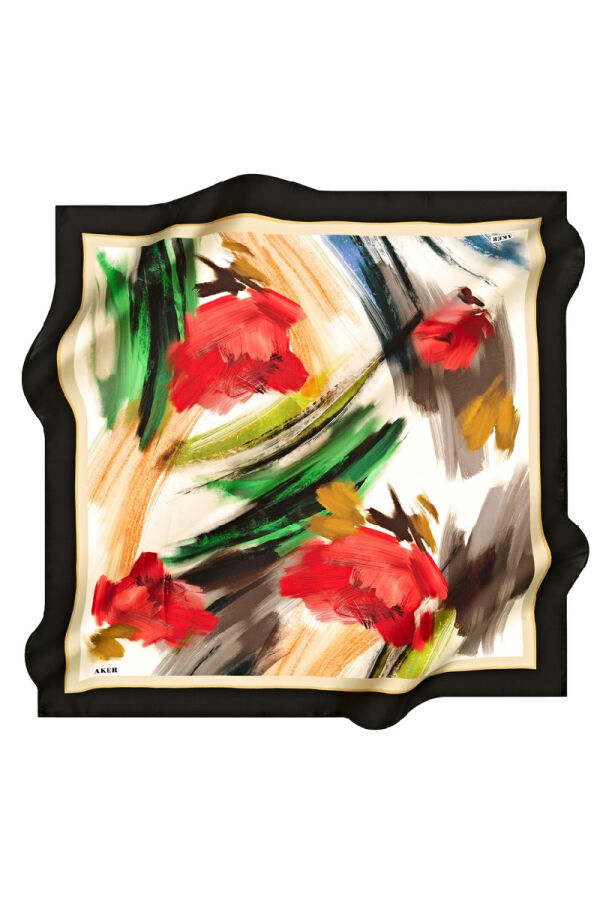 Fırça Desenli 90X90 Polyester Twill Eşarp - Aker