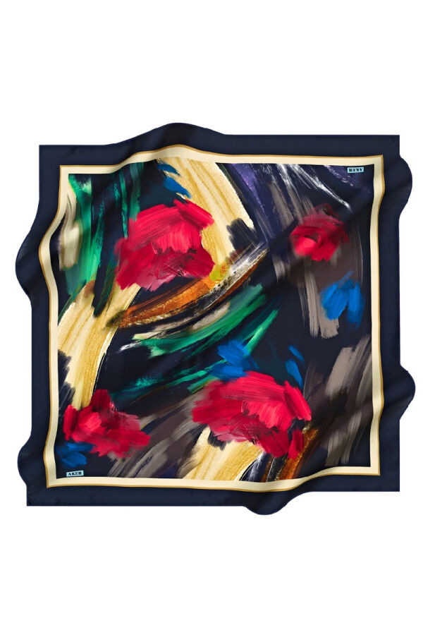 Fırça Desenli 90X90 Polyester Twill Eşarp - Aker