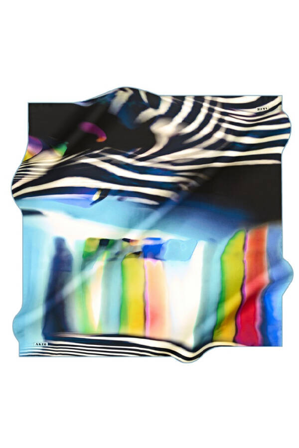 Geometrik Desenli 90X90 Polyester Twill Eşarp - 1