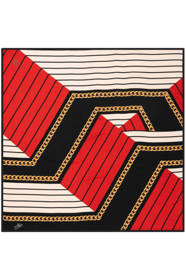 Zincir Desenli 90X90 Polyester Twill Eşarp - 1