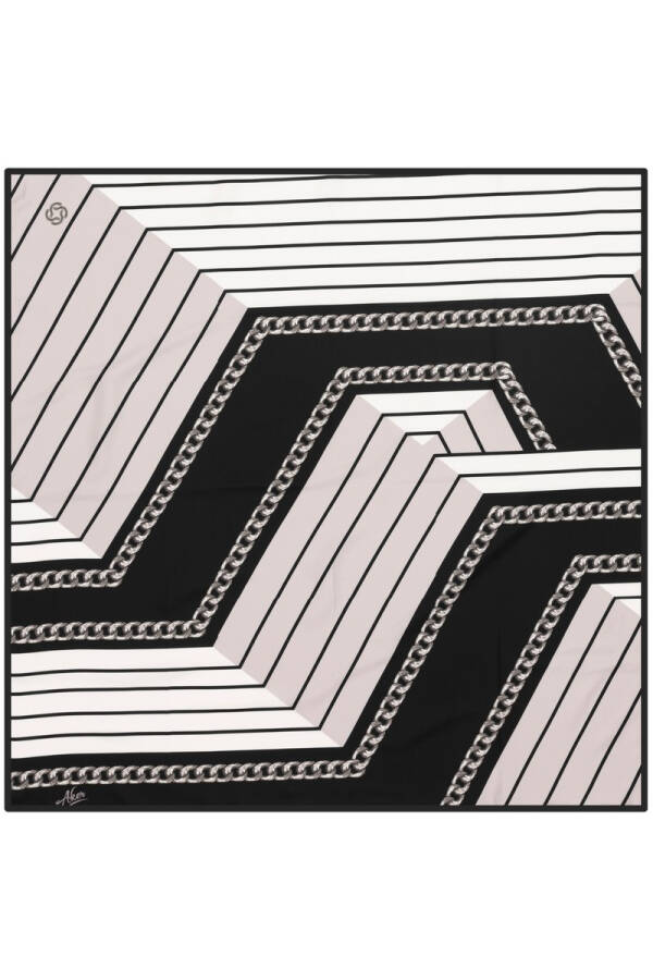 Zincir Desenli 90X90 Polyester Twill Eşarp - 1