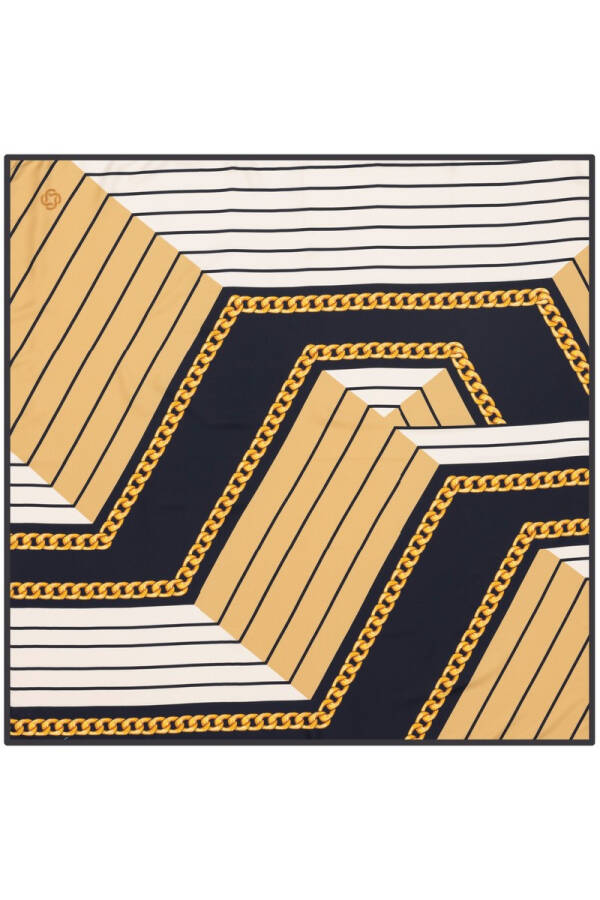 Zincir Desenli 90X90 Aker Polyester Tivil Eşarp - 1