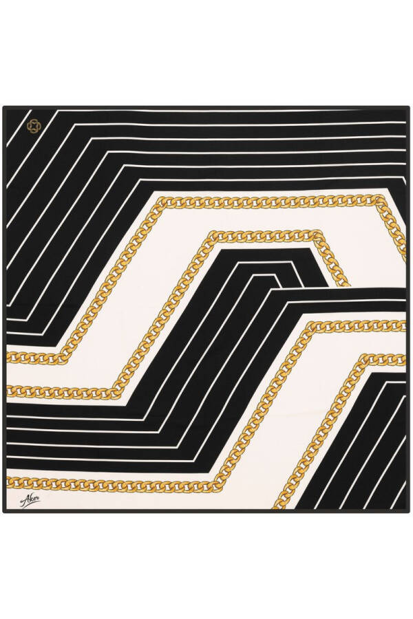 Zincir Desenli 90X90 Aker Polyester Tivil Eşarp - 1