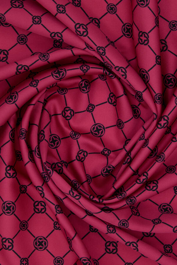 Pembe Logo Desenli 90X90 Polyester Twill Eşarp - 3