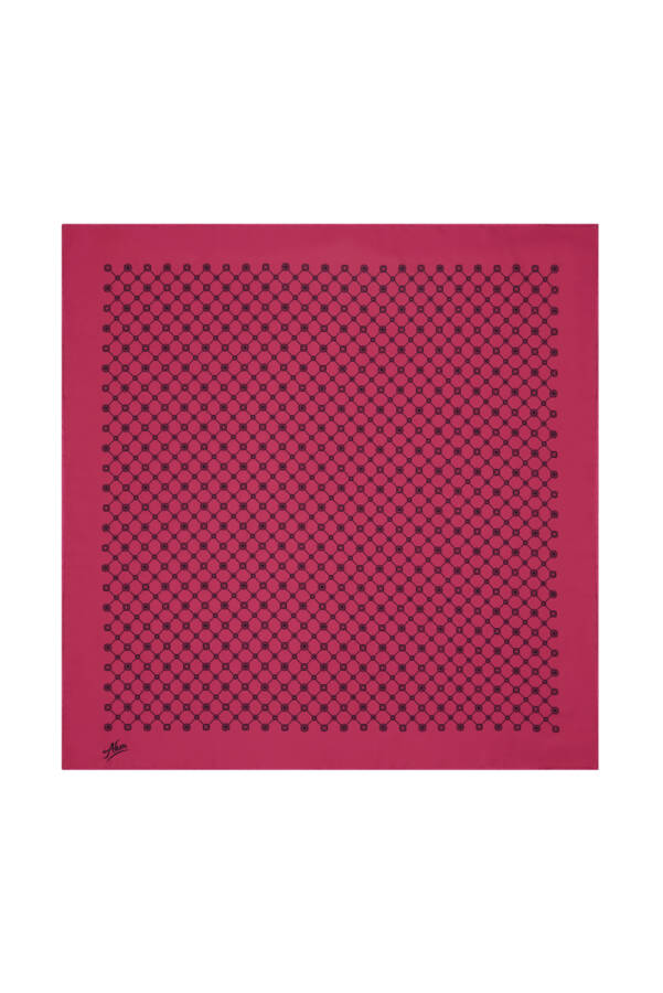 Pembe Logo Desenli 90X90 Polyester Twill Eşarp - 1