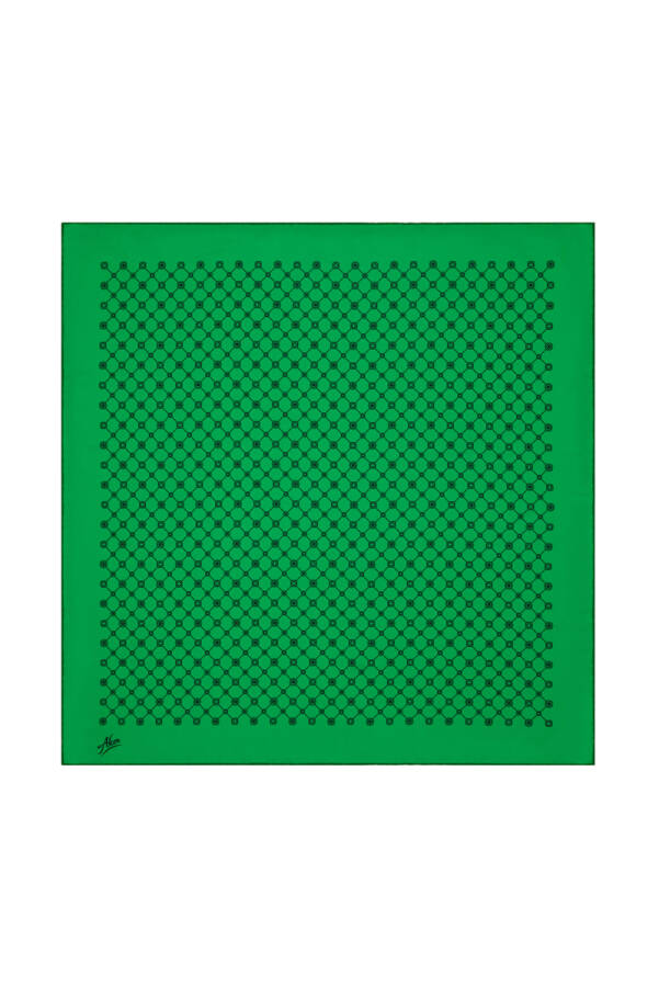 Yeşil Logo Desenli 90X90 Polyester Twill Eşarp - 1