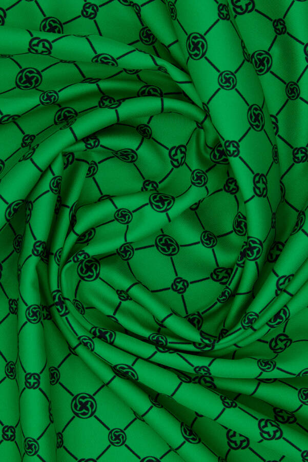 Yeşil Logo Desenli 90X90 Polyester Twill Eşarp - 3