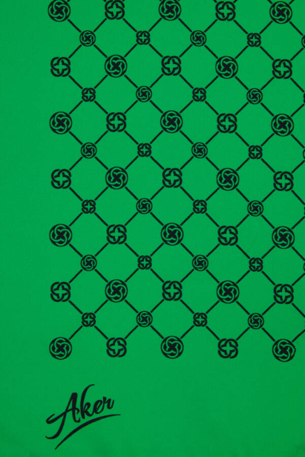 Yeşil Logo Desenli 90X90 Polyester Twill Eşarp - Aker (1)