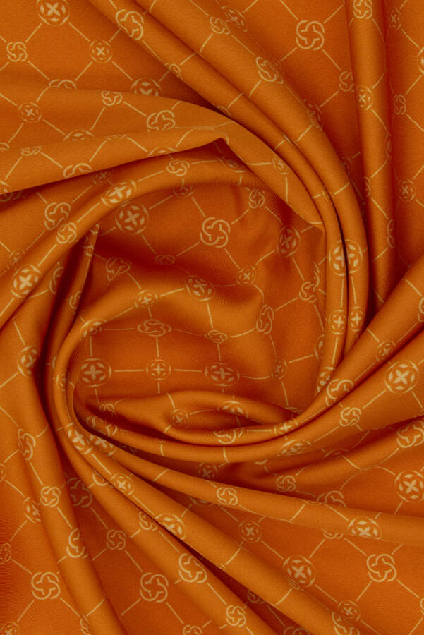 Turuncu Logo Desenli 90X90 Polyester Twill Eşarp - 3