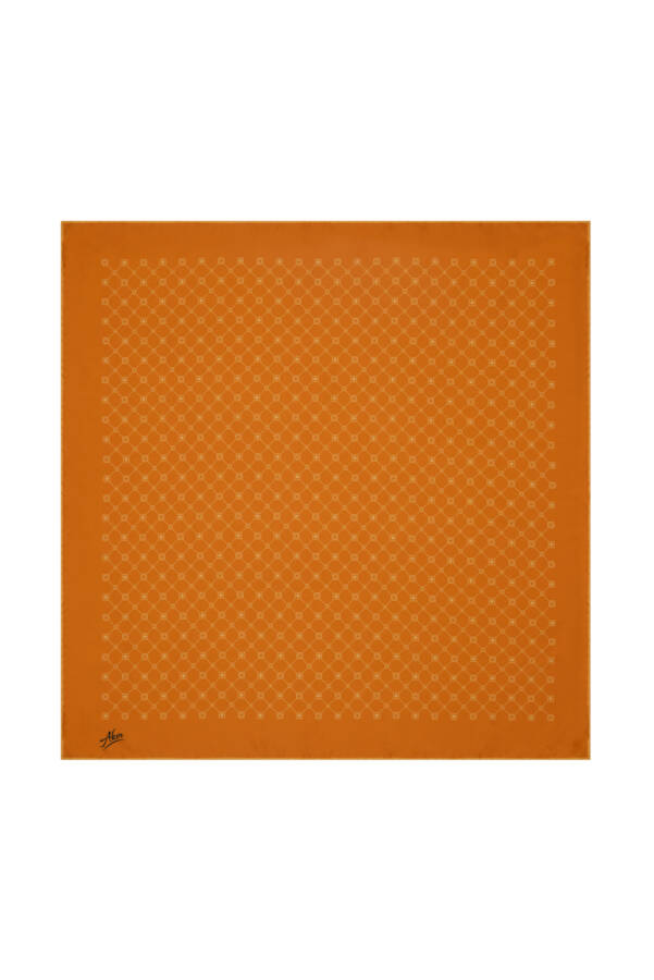 Turuncu Logo Desenli 90X90 Polyester Twill Eşarp - 1