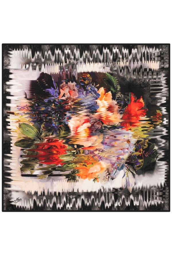 Çiçek Desenli 90X90 Polyester Twill Eşarp - 1