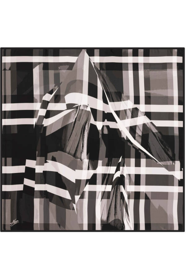 Geometrik Desenli 90X90 Aker Polyester Tivil Eşarp - Aker