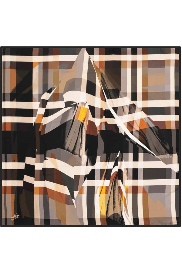 Geometrik Desenli 90X90 Polyester Twill Eşarp - 1