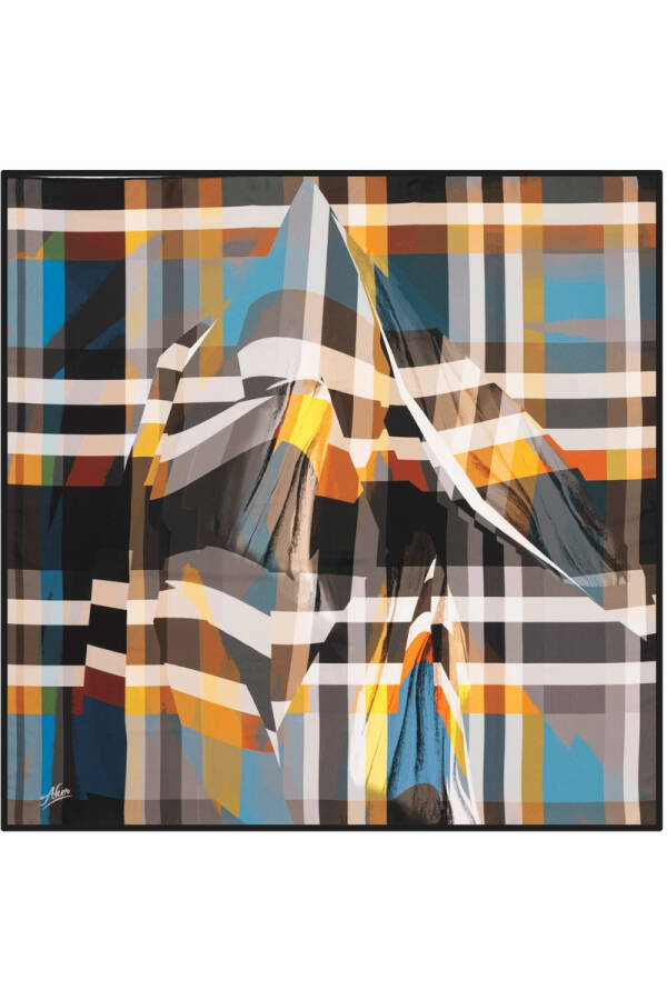 Geometrik Desenli 90X90 Polyester Twill Eşarp - 1