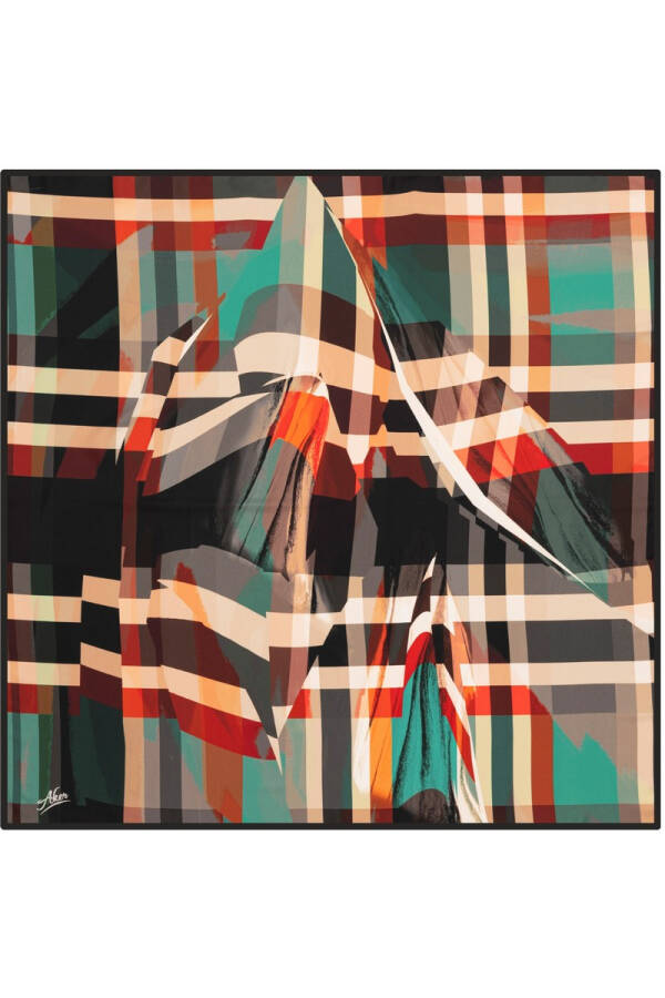 Geometrik Desenli 90X90 Polyester Twill Eşarp - 1