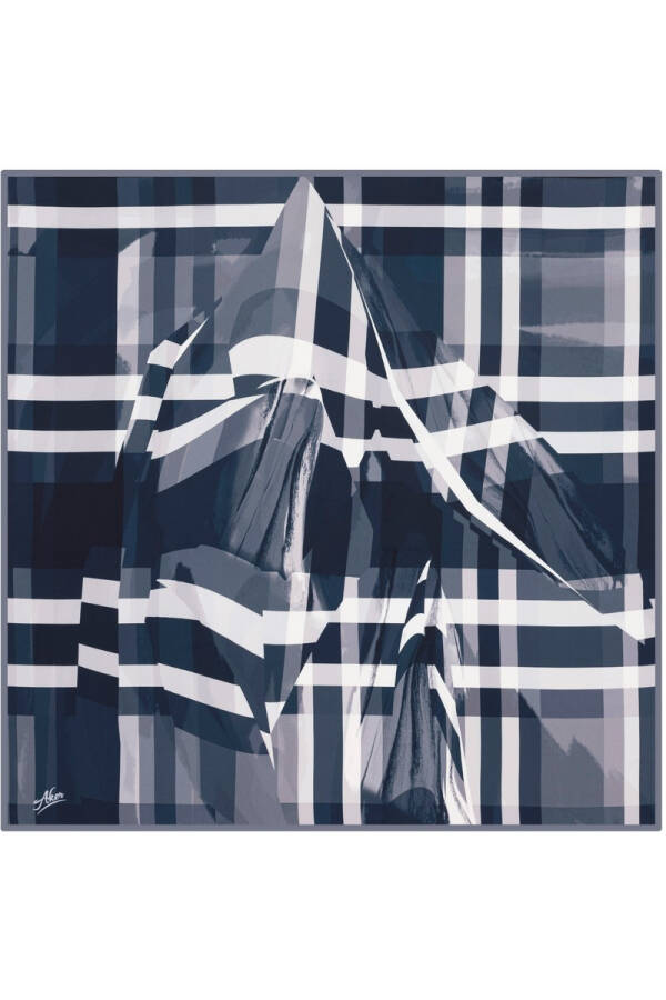Geometrik Desenli 90X90 Aker Polyester Tivil Eşarp - 1