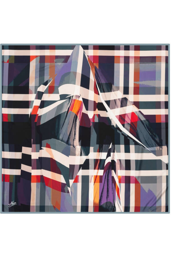 Geometrik Desenli 90X90 Polyester Twill Eşarp - 1