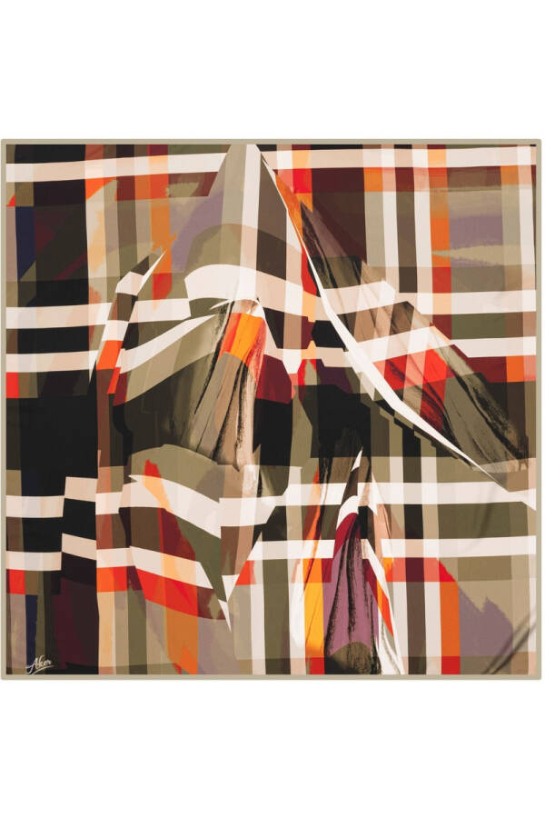 Geometrik Desenli 90X90 Aker Polyester Tivil Eşarp - 1