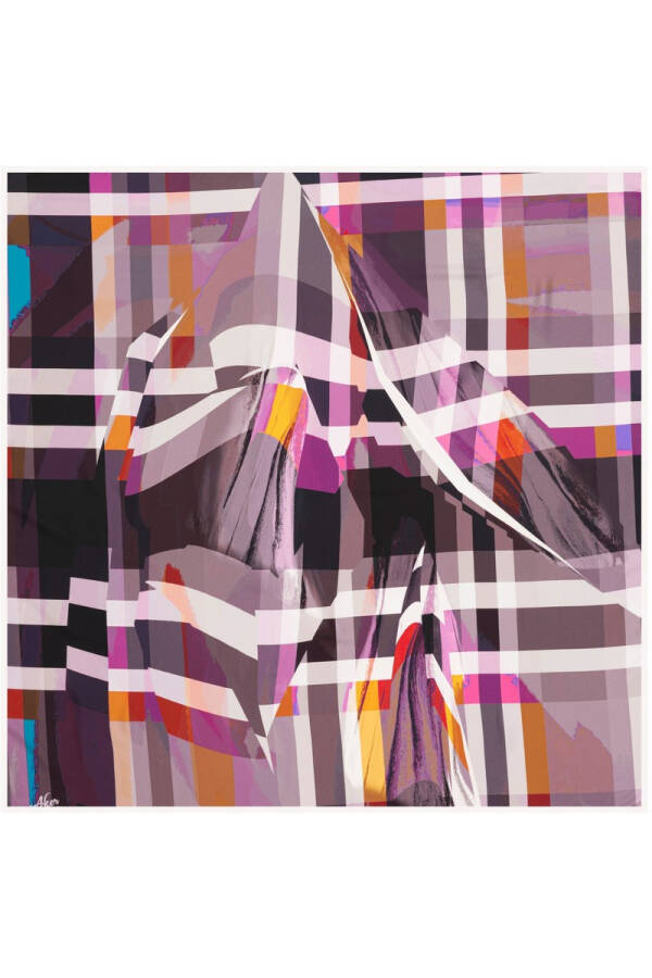 Geometrik Desenli 90X90 Polyester Twill Eşarp - 1