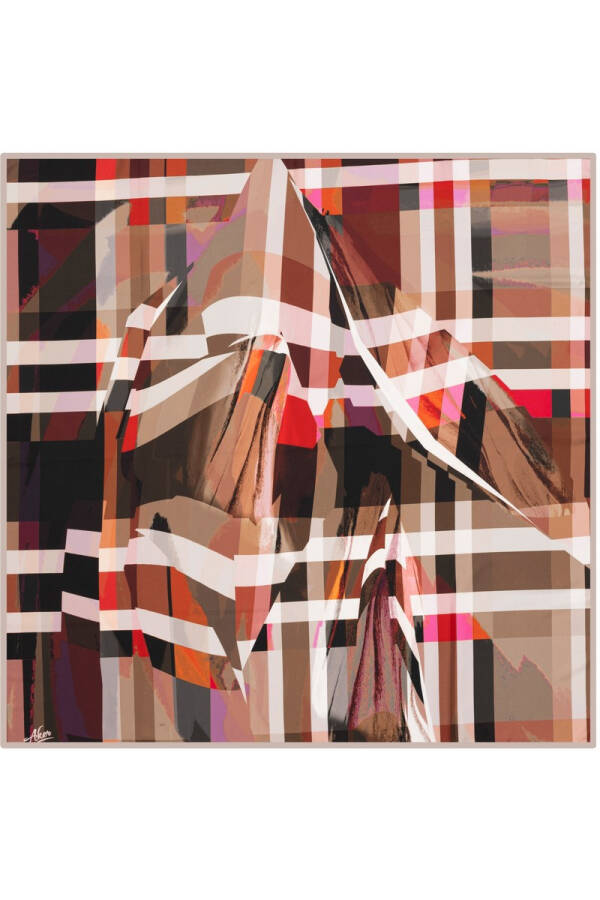 Geometrik Desenli 90X90 Aker Polyester Tivil Eşarp - 1