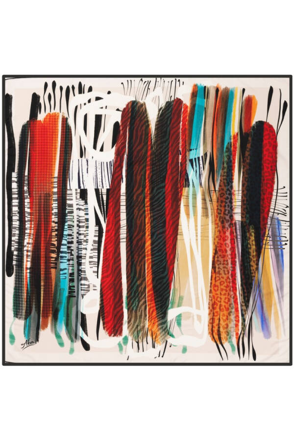 Fırça Desenli 90X90 Aker Polyester Tivil Eşarp - 1