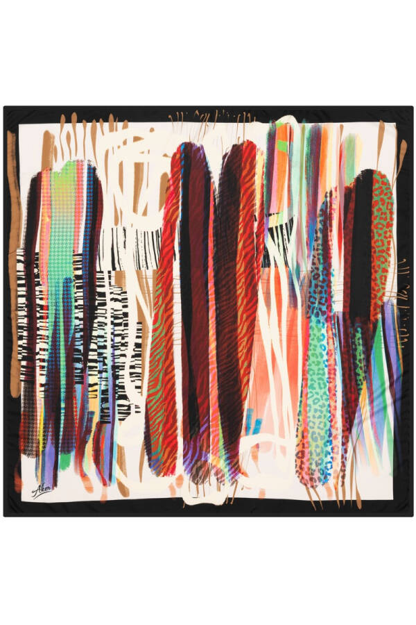 Fırça Desenli 90X90 Aker Polyester Tivil Eşarp - 1