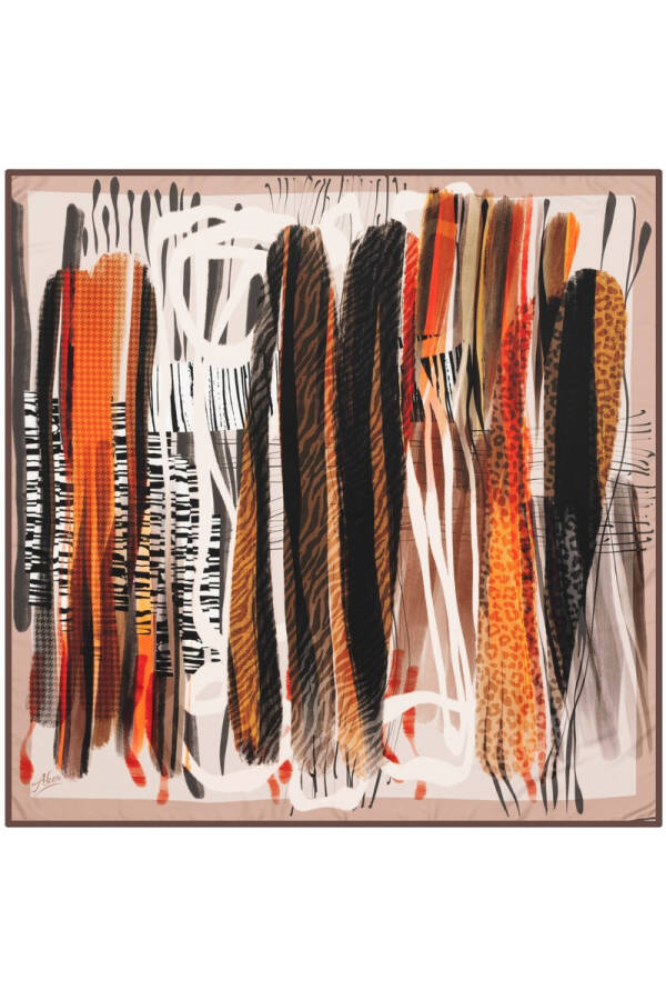 Fırça Desenli 90X90 Aker Polyester Tivil Eşarp - 1