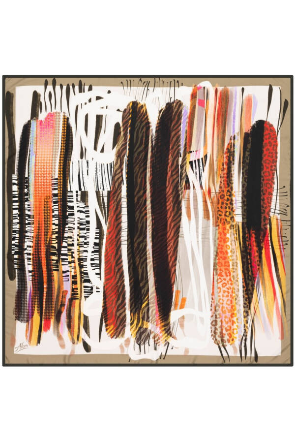 Fırça Desenli 90X90 Aker Polyester Tivil Eşarp - 1