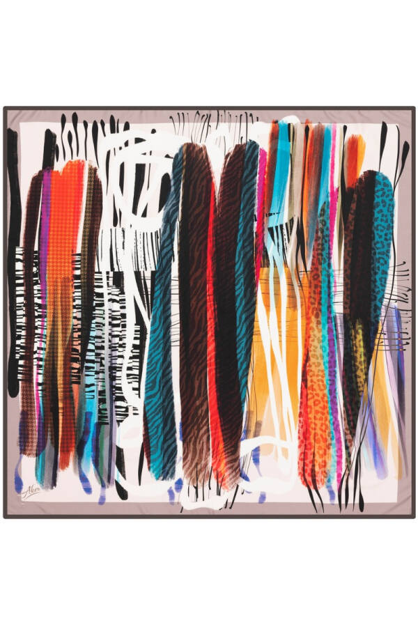 Fırça Desenli 90X90 Polyester Twill Eşarp - 1