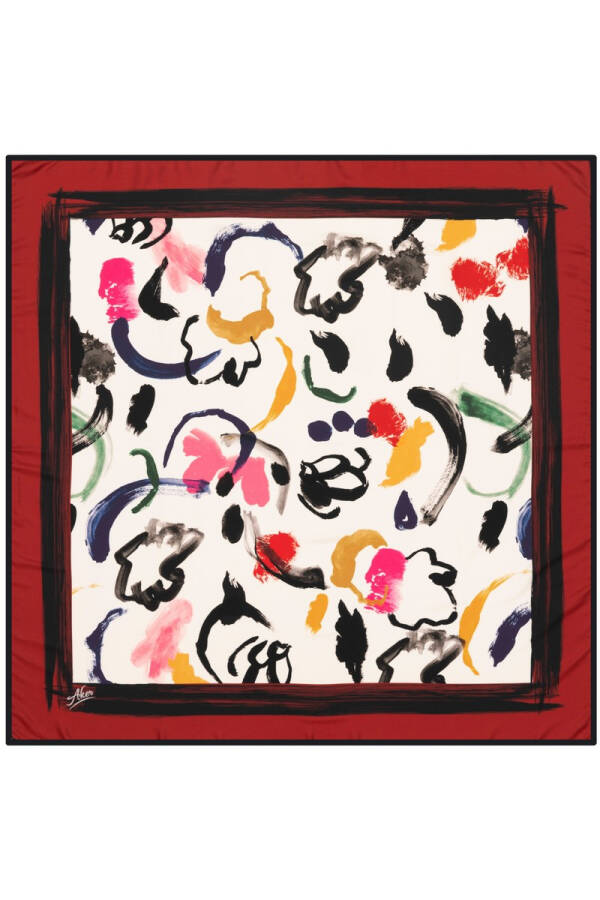 Fırça Desenli 90X90 Polyester Twill Eşarp - Aker