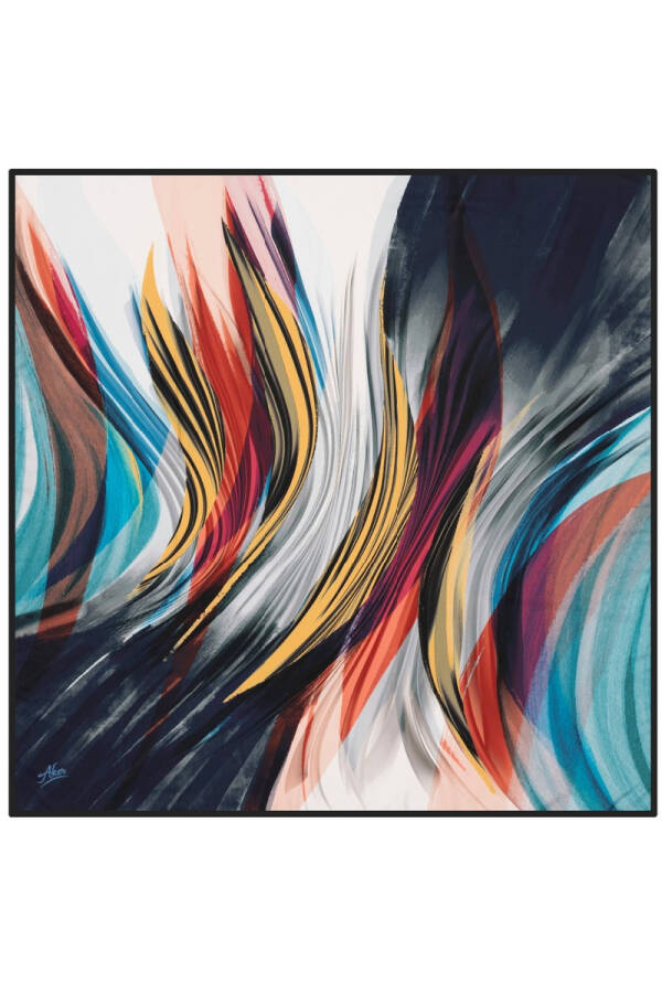 Geometrik Desenli 90X90 Polyester Twill Eşarp - 1