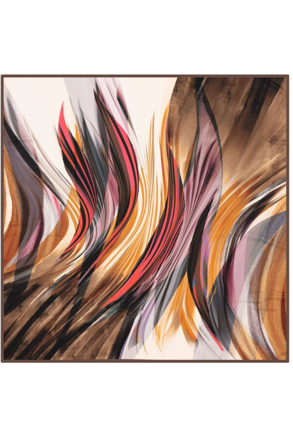 Geometrik Desenli 90X90 Polyester Twill Eşarp - 1