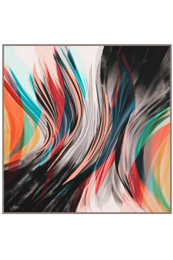 Geometrik Desenli 90X90 Polyester Twill Eşarp - 1