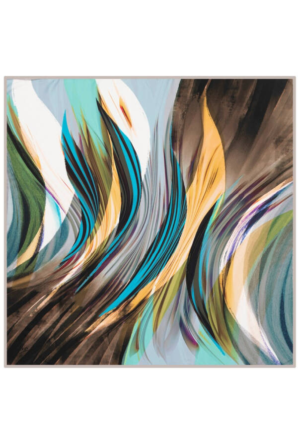 Geometrik Desenli 90X90 Aker Polyester Tivil Eşarp - 1