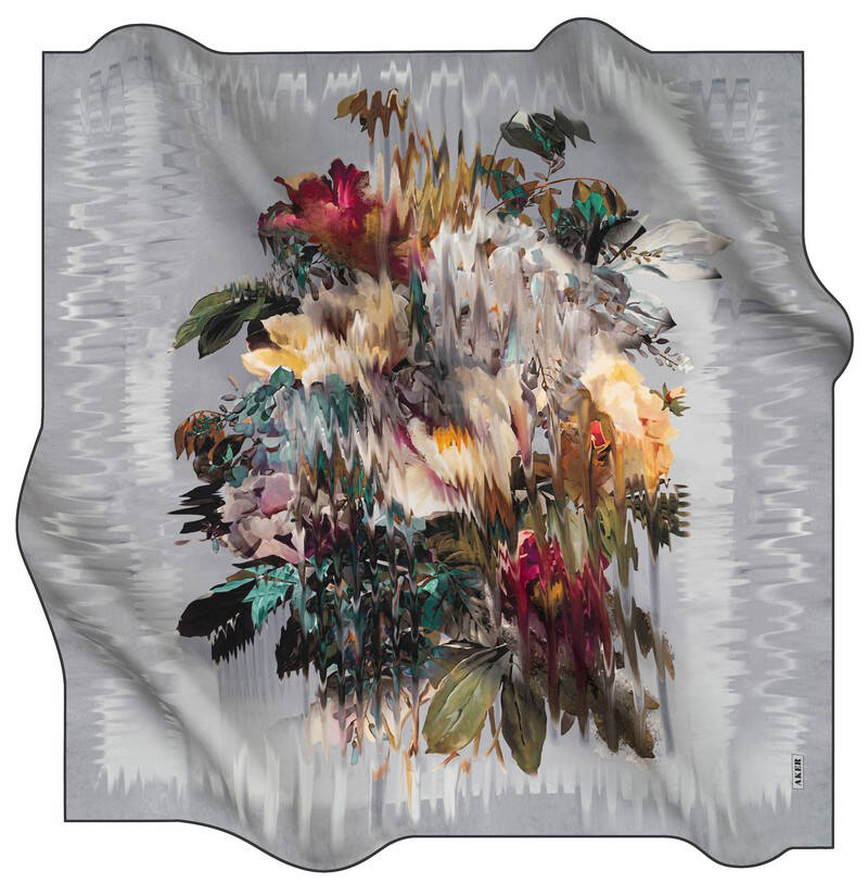 Çiçek Desenli 90X90 Polyester Twill Eşarp - Aker