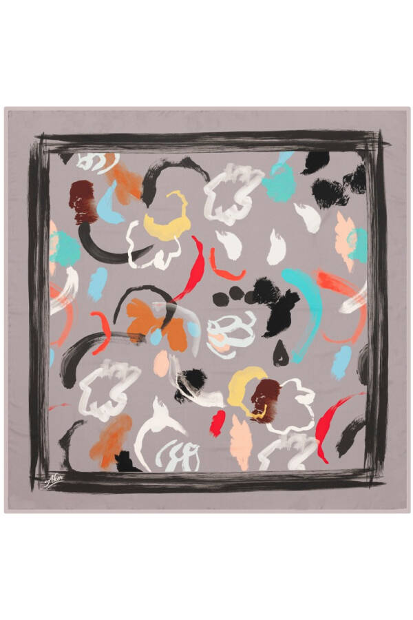 Fırça Desenli 90X90 Aker Polyester Tivil Eşarp - 1