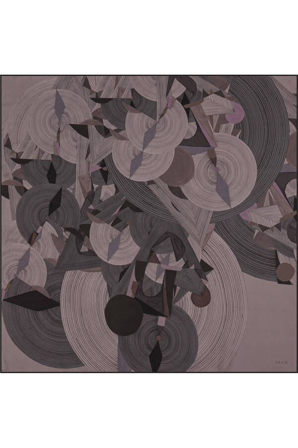 Geometrik Desenli 90X90 Bosphorus Çift Taraflı İpek Twill Eşarp - 1