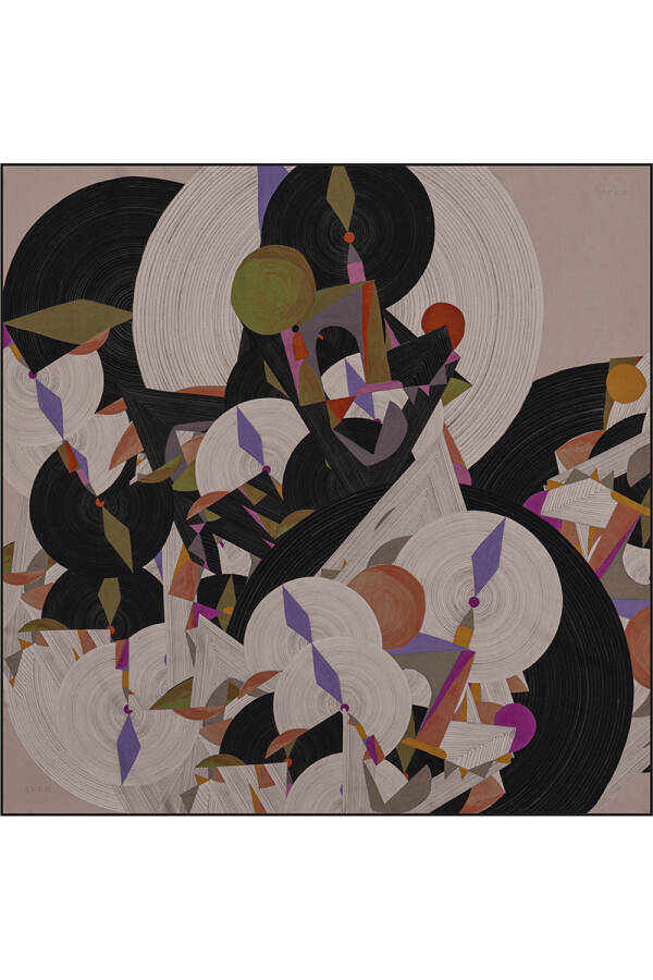 Geometrik Desenli 90X90 Bosphorus Çift Taraflı İpek Twill Eşarp - Aker (1)