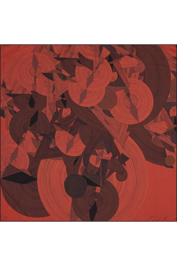 Geometrik Desenli 90X90 Bosphorus Çift Taraflı İpek Twill Eşarp - Aker (1)