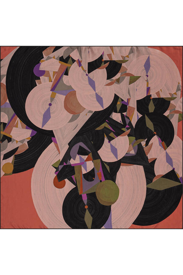 Geometrik Desenli 90X90 Bosphorus Çift Taraflı İpek Twill Eşarp - 1