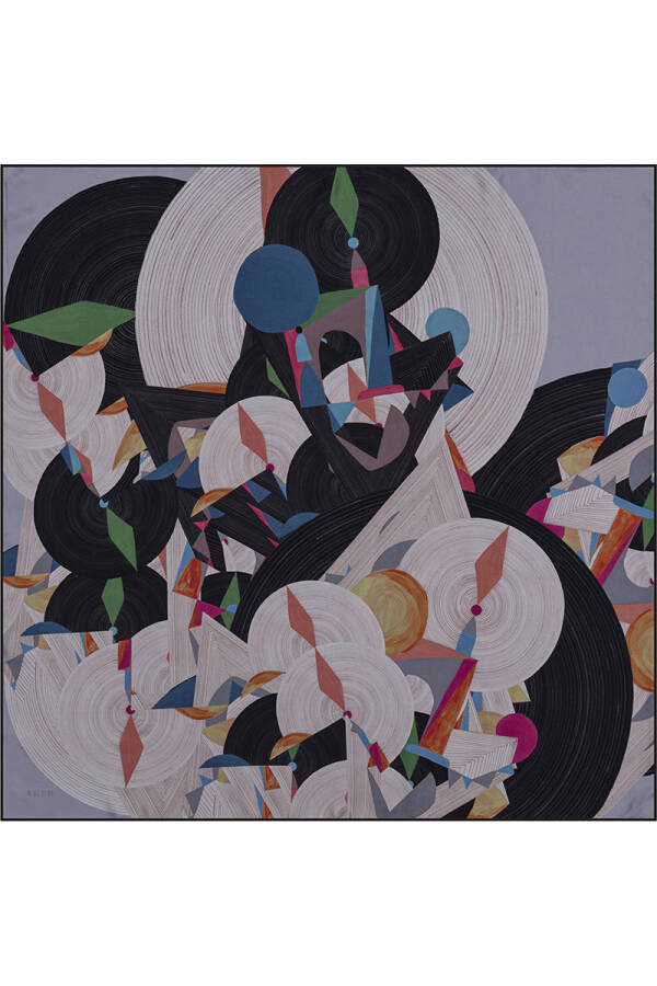 Geometrik Desenli 90X90 Bosphorus Çift Taraflı İpek Twill Eşarp - Aker