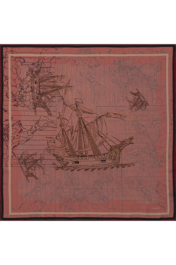 Renkli 90X90 Bosphorus Çift Taraflı İpek Twill Eşarp - Aker (1)