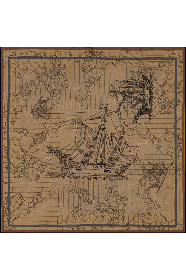 Renkli 90X90 Bosphorus Çift Taraflı İpek Twill Eşarp - Aker