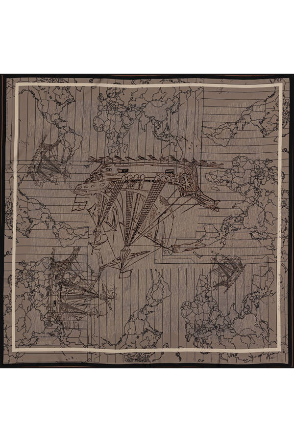 Renkli 90X90 Bosphorus Çift Taraflı İpek Twill Eşarp - Aker
