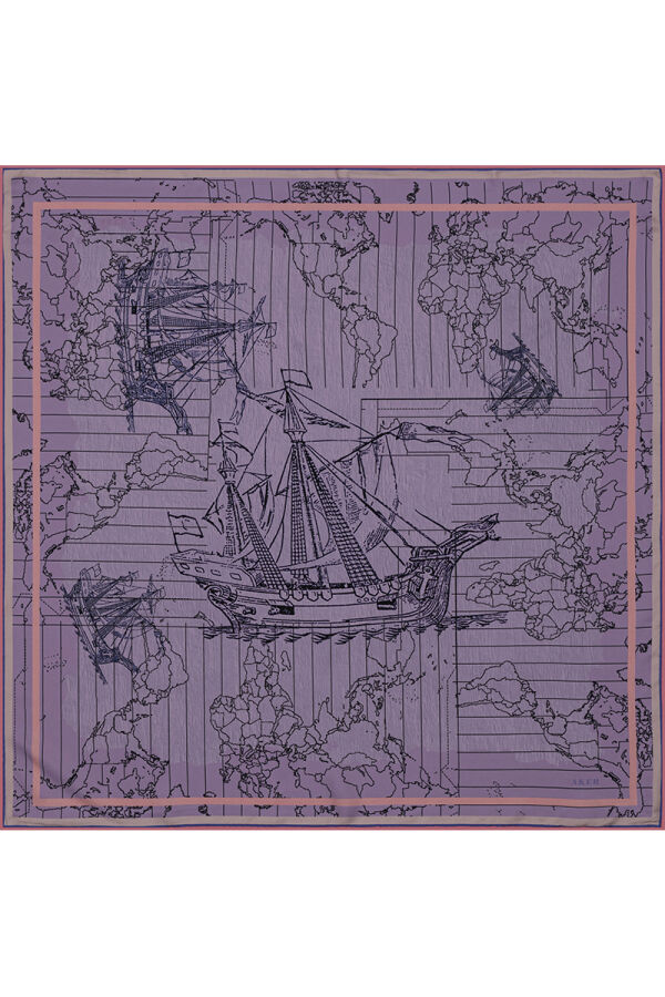 Renkli 90X90 Bosphorus Çift Taraflı İpek Twill Eşarp - Aker (1)