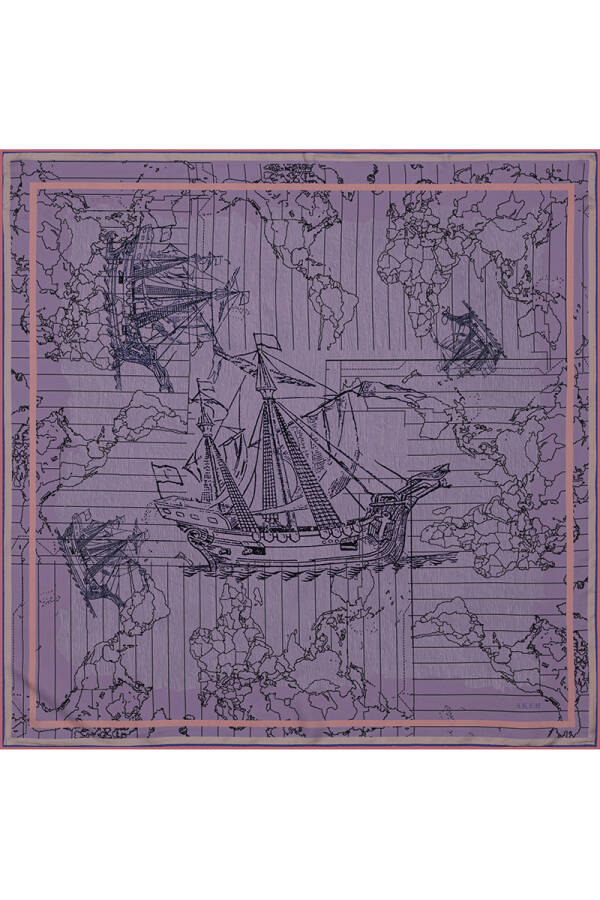 Renkli 90X90 Bosphorus Çift Taraflı İpek Twill Eşarp - 2