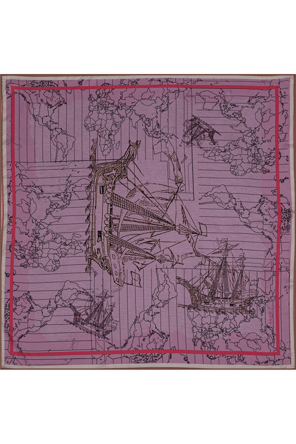 Renkli 90X90 Bosphorus Çift Taraflı İpek Twill Eşarp - Aker