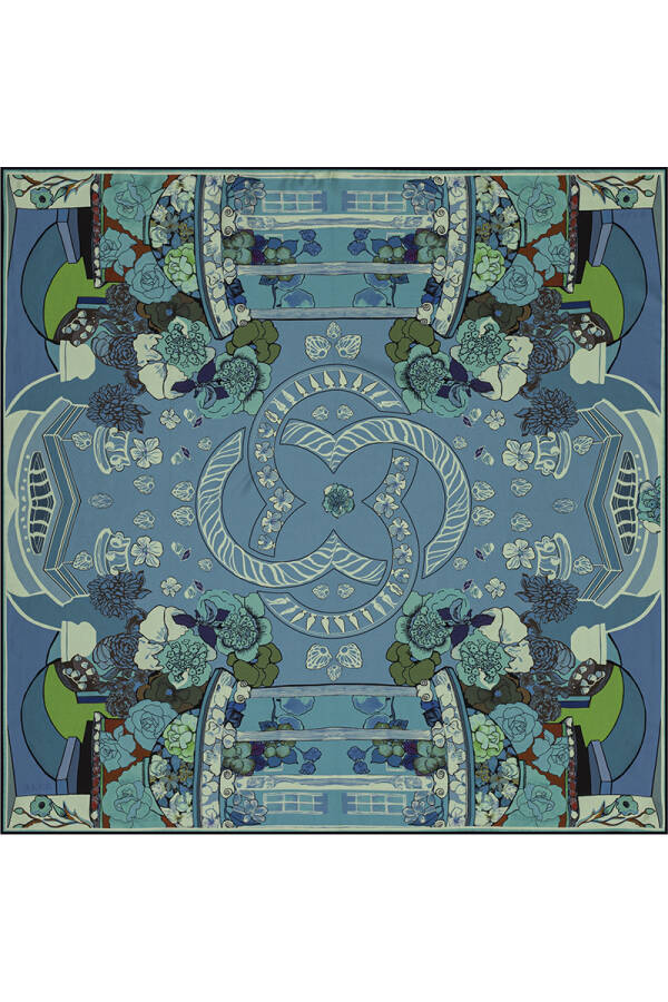 Logo Desenli 90X90 Bosphorus Çift Taraflı İpek Twill Eşarp - Aker