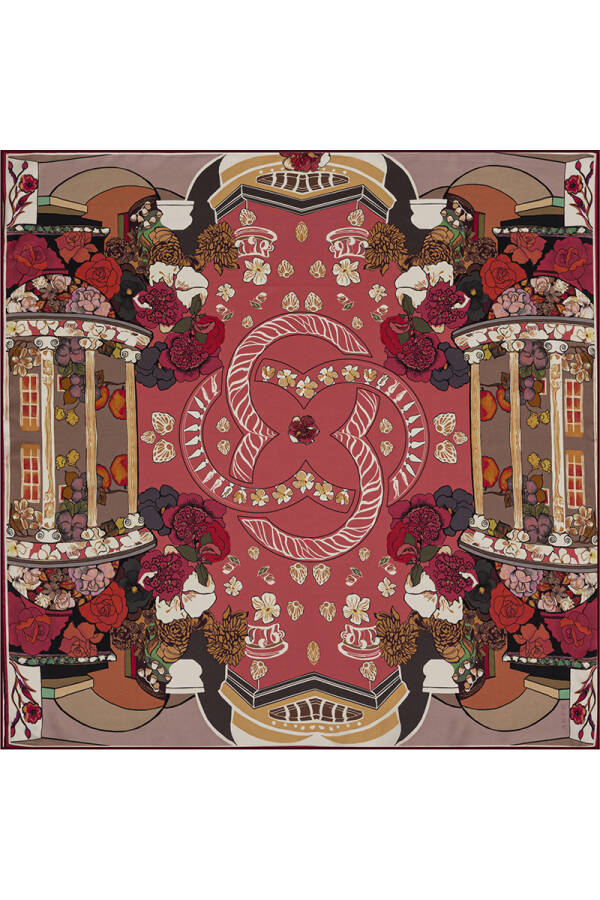 Logo Desenli 90X90 Bosphorus Çift Taraflı İpek Twill Eşarp - 1